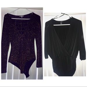 shimmer v cut body suit and black dressy bodysuit